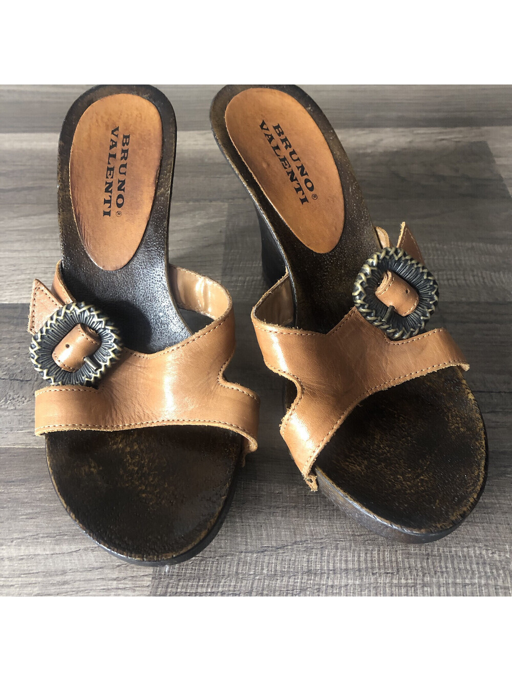 Womens Sandals Brown Leather Bruno Valenti Size 7